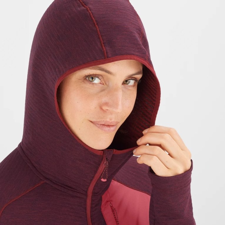 Salomon Essential Lightwarm Hooded Women's Jackets Burgundy | CA 31N84